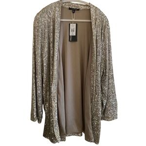 Laurel Grey EL Sequin Duster Cardigan Champagne Silver XL New With Tags